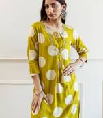 Green embroidered viscose rayon kurta trouser set