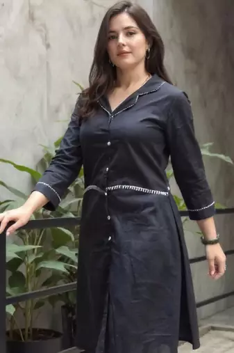 Black printed pure cotton kurta trouser set