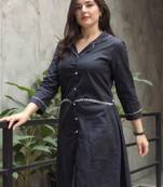 Black printed pure cotton kurta trouser set