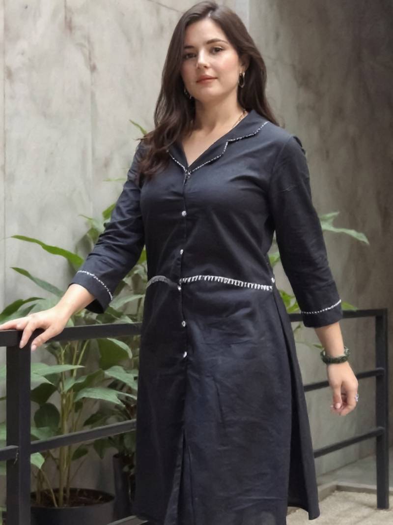 Black printed pure cotton kurta trouser set