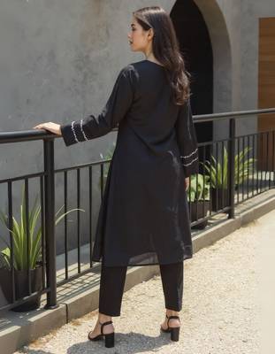 Black printed pure cotton kurta trouser set 2