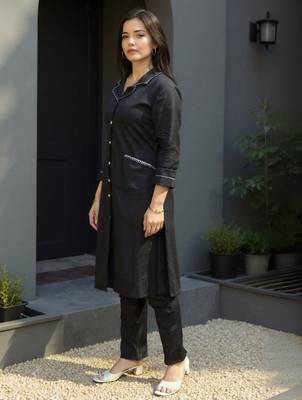 Black printed pure cotton kurta trouser set 3