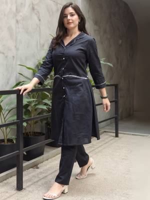 Black printed pure cotton kurta trouser set 4