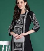 Black printed viscose rayon kurta trouser set