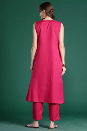 Pink printed pure cotton kurta trouser set