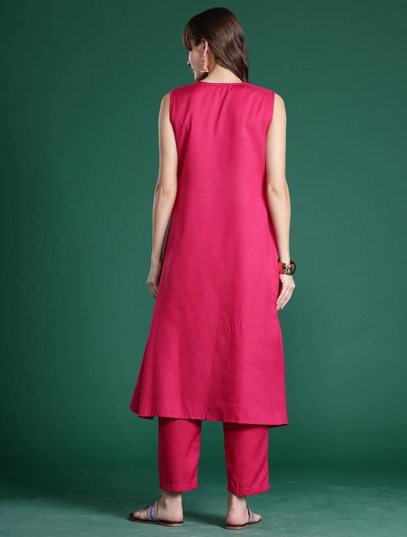Pink printed pure cotton kurta trouser set