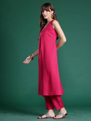 Pink printed pure cotton kurta trouser set 4