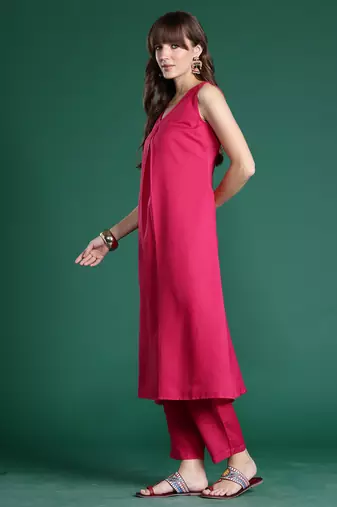 Pink printed pure cotton kurta trouser set