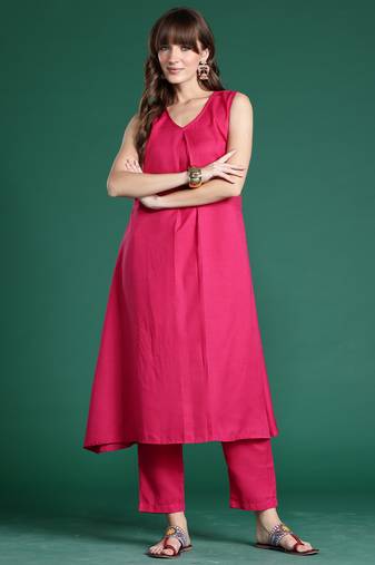 Pink printed pure cotton kurta trouser set