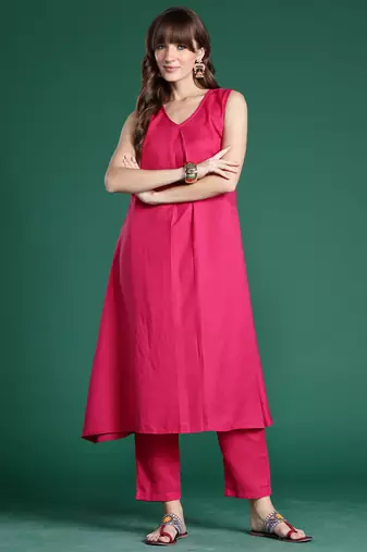 Pink printed pure cotton kurta trouser set