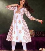 White printed pure cotton kurta trouser set