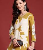 Mustard printed viscose rayon kurta trouser set