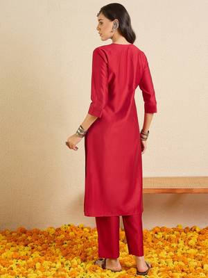 Maroon printed liva kurta trouser set 3