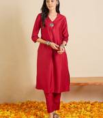 Maroon printed liva kurta trouser set