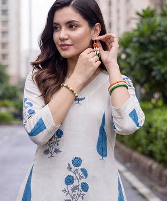 White printed pure cotton kurta trouser set 2