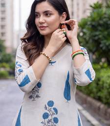 White printed pure cotton kurta trouser set