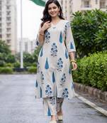 White printed pure cotton kurta trouser set