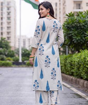 White printed pure cotton kurta trouser set 3