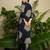 Navy blue printed viscose rayon kurta trouser set