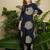 Navy blue printed viscose rayon kurta trouser set