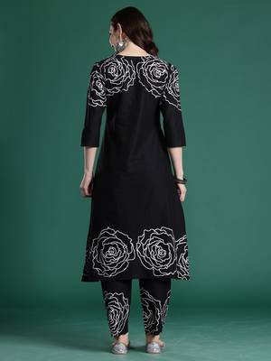 Black printed pure cotton kurta trouser set 2