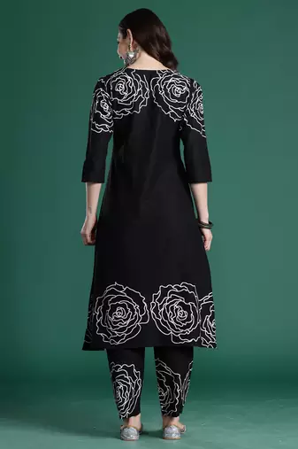 Black printed pure cotton kurta trouser set