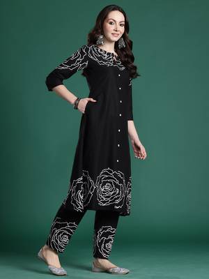 Black printed pure cotton kurta trouser set 3