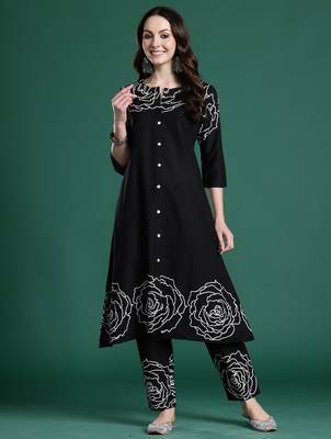 Black printed pure cotton kurta trouser set 4