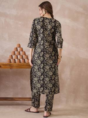 Black printed pure cotton kurta trouser set 2