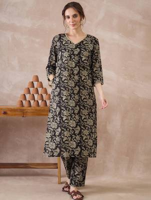 Black printed pure cotton kurta trouser set 4