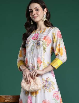 Multicolor printed pure cotton kurta trouser set 1