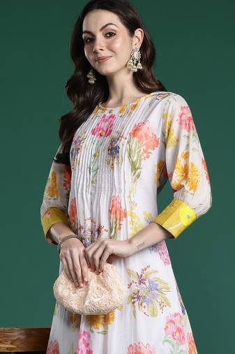 Multicolor printed pure cotton kurta trouser set