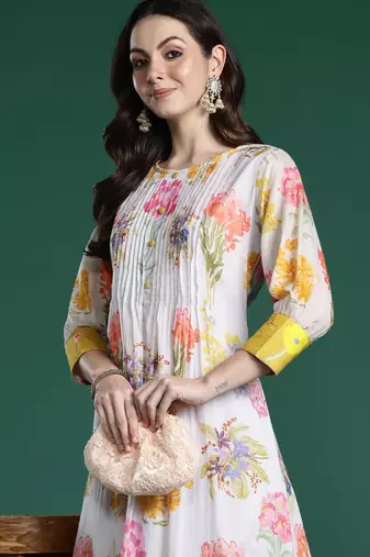 Multicolor printed pure cotton kurta trouser set