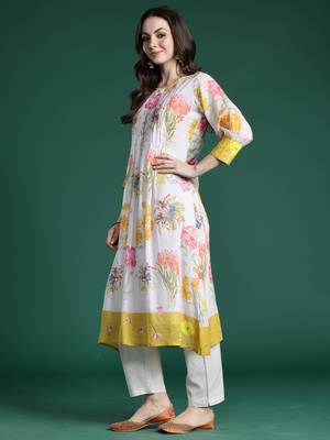 Multicolor printed pure cotton kurta trouser set 3