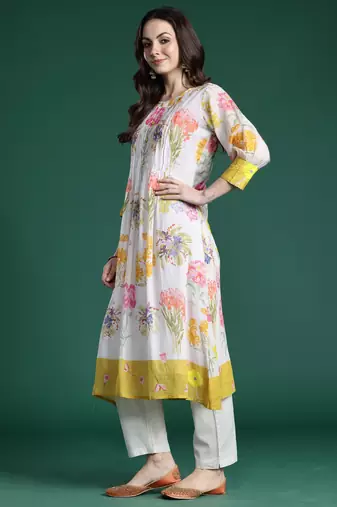 Multicolor printed pure cotton kurta trouser set