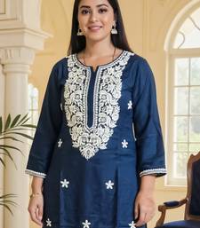 Teal embroidered viscose rayon kurta trouser set