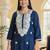 Teal embroidered viscose rayon kurta trouser set