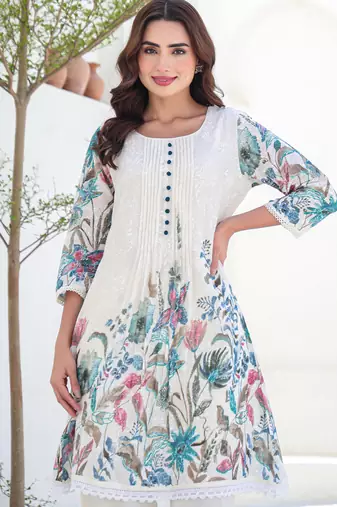 Multicolor printed pure cotton kurta trouser set