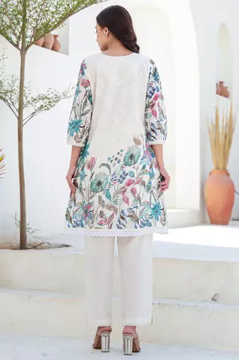 Multicolor printed pure cotton kurta trouser set