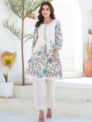 Multicolor printed pure cotton kurta trouser set 1