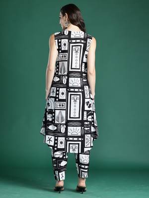 Black printed pure cotton kurta trouser set 2