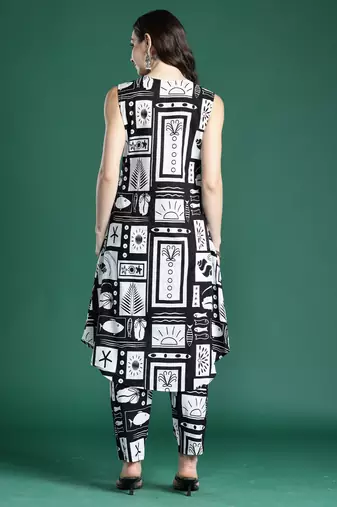 Black printed pure cotton kurta trouser set