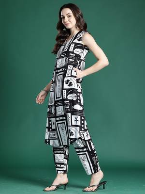 Black printed pure cotton kurta trouser set 3
