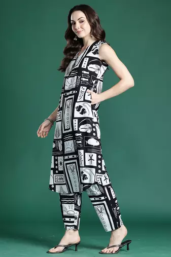 Black printed pure cotton kurta trouser set