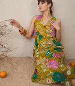Yellow printed pure cotton kurta trouser set