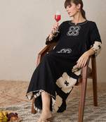 Black embroidered viscose rayon kurta trouser set
