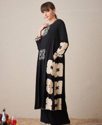 Black embroidered viscose rayon kurta trouser set 3