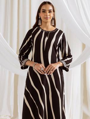 Black printed viscose rayon kurta trouser set 2