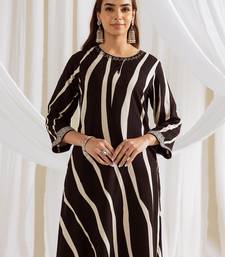Black printed viscose rayon kurta trouser set
