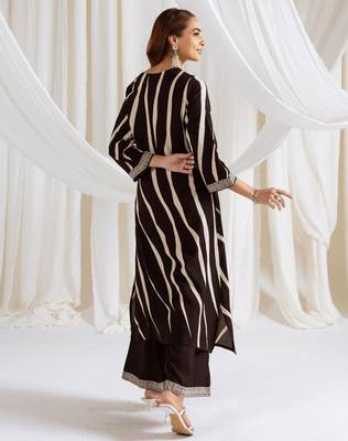 Black printed viscose rayon kurta trouser set 3